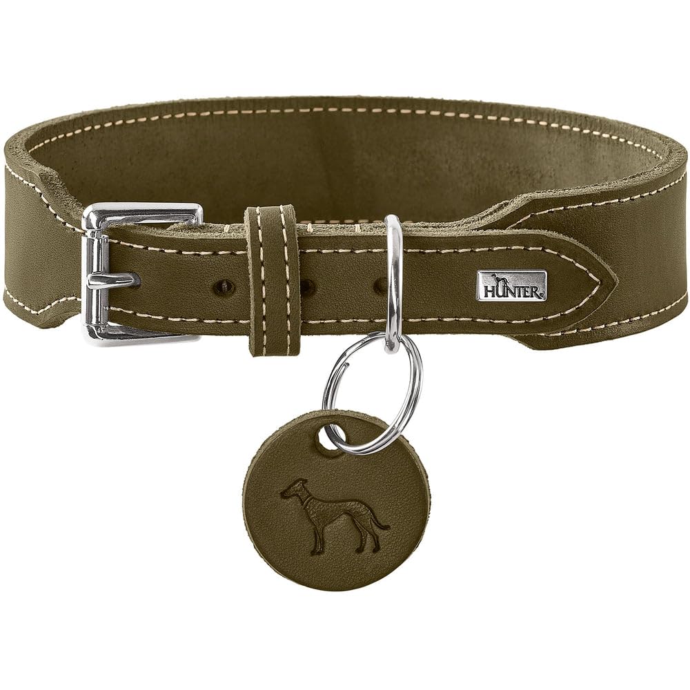 Hunter Halsband Aalborg EXTRABREIT Farbe Oliv, extra breit, weiches Softleder, mit eleganter Kontrastnaht, Made in Germany, Größe 45