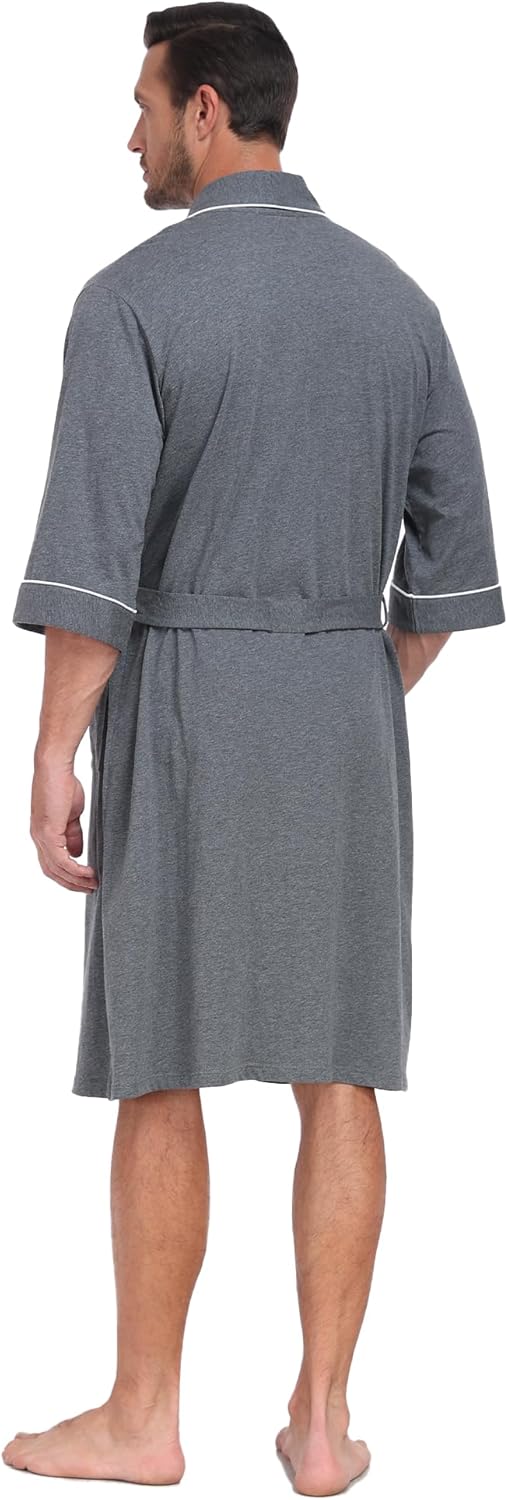 COLORFULLEAF 100% Cotton Men's Bathrobes for Summer Comfort Lightweight Breathable Short Sleeve Kimono Robe with pockets - Image 6