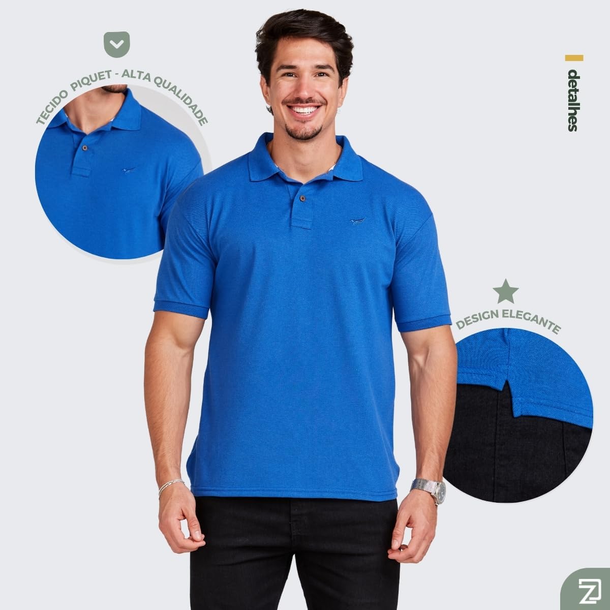 Kit 5 Camisa Polo Envoy Tecido Piquet Básica Masculina