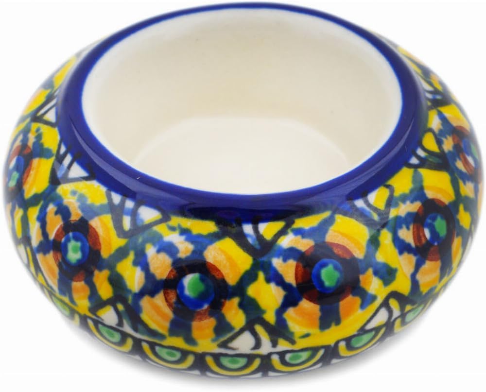 Polmedia Polish Pottery Candle Holder UNIKAT - Turkish Flowers Pattern Handmade in Boleslawiec Poland by Ceramika Artystyczna + Certificate of Authenticity