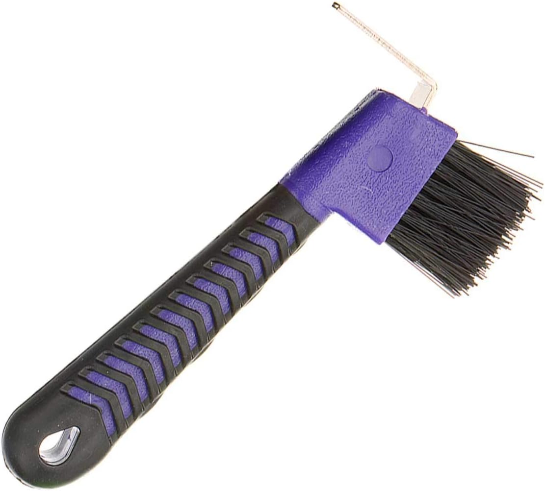 Horse Hoof Pick Brush with Soft Touch Rubber Handle (Purple)