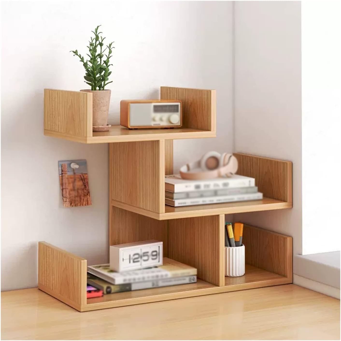 Bookshelf Shelf Bookcase 2Tier Tree Bookshelf Desktop Shelf Wood Countertop