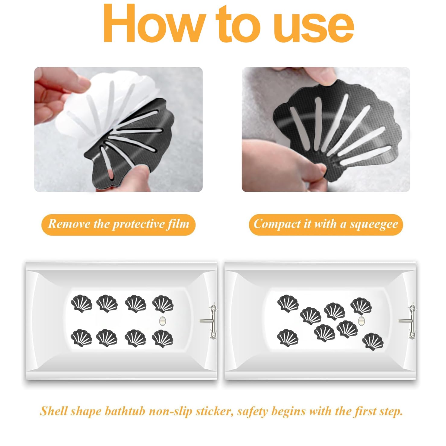 Pegatinas antideslizantes para bañera, con forma de concha, para bañera, suelo de ducha, color gris (30 unidades)
