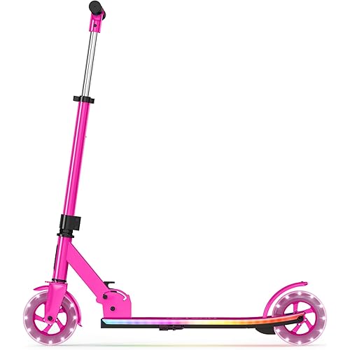 Jetson Kids Jupiter 2-Wheel Light-Up Kick Scooter, LED Lights on Handlebar, Stem, Wheels & Deck, Adjustable Handlebar, Rear Brake, Easy-Folding Mechanism, Ages 5+