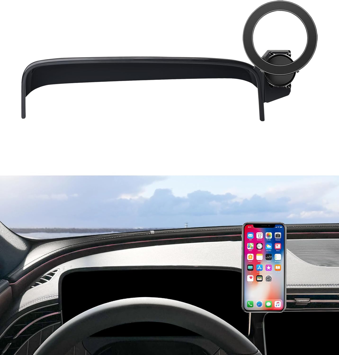 Car Phone Holder for 2024 2025 Mercedes Benz E-Class Accessories 12.3-Inch Digital Instrument Cluster Screen Fixed Clip, Phone Mount Compatible with MagSafe, Cell Phone Holder