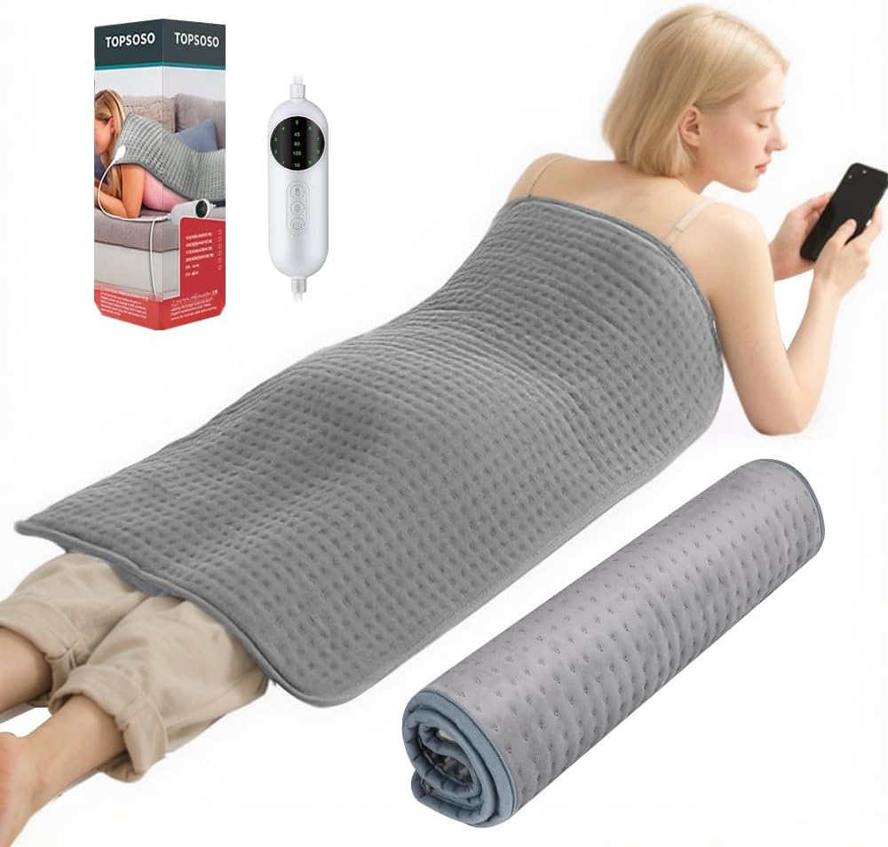 Extra Large Heating Pad, 20"x40" Heating Pad for Back Pain Relief & Period Cramps -10 Heat Settings & 3 Timing Options, Soft Machine Washable Fabric- Heat pad for Back,Shoulder,Neck,Abdomen,Legs