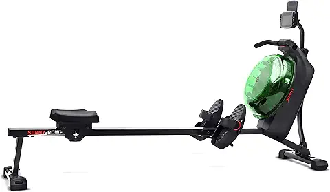 Sunny Health & Fitness Elite Water Rowing Machine – High Dynamic Resistance Vertical Tank, Low-Impact Full-Body Workout