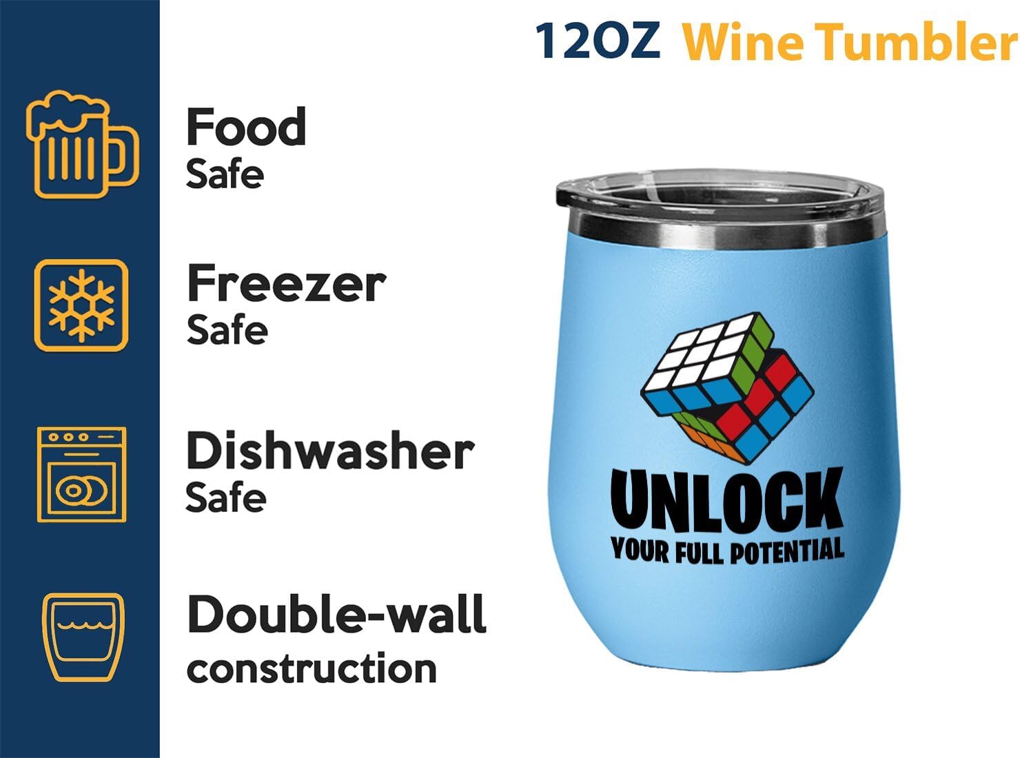Rubik Player Wine Tumbler 12oz Blue -Unlock Your Full Potential - Math Lover Friends Cubers Brain Games Puzzle Kids Teen Adult Grand Master