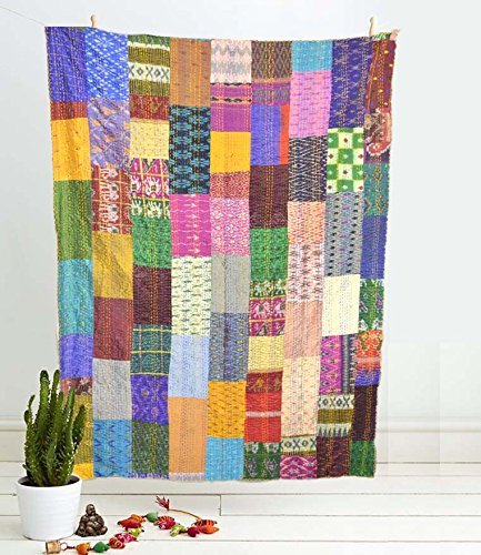 Jeté de canapé en soie indienne Kantha, solution couvre-lit patchwork pour salon et literie