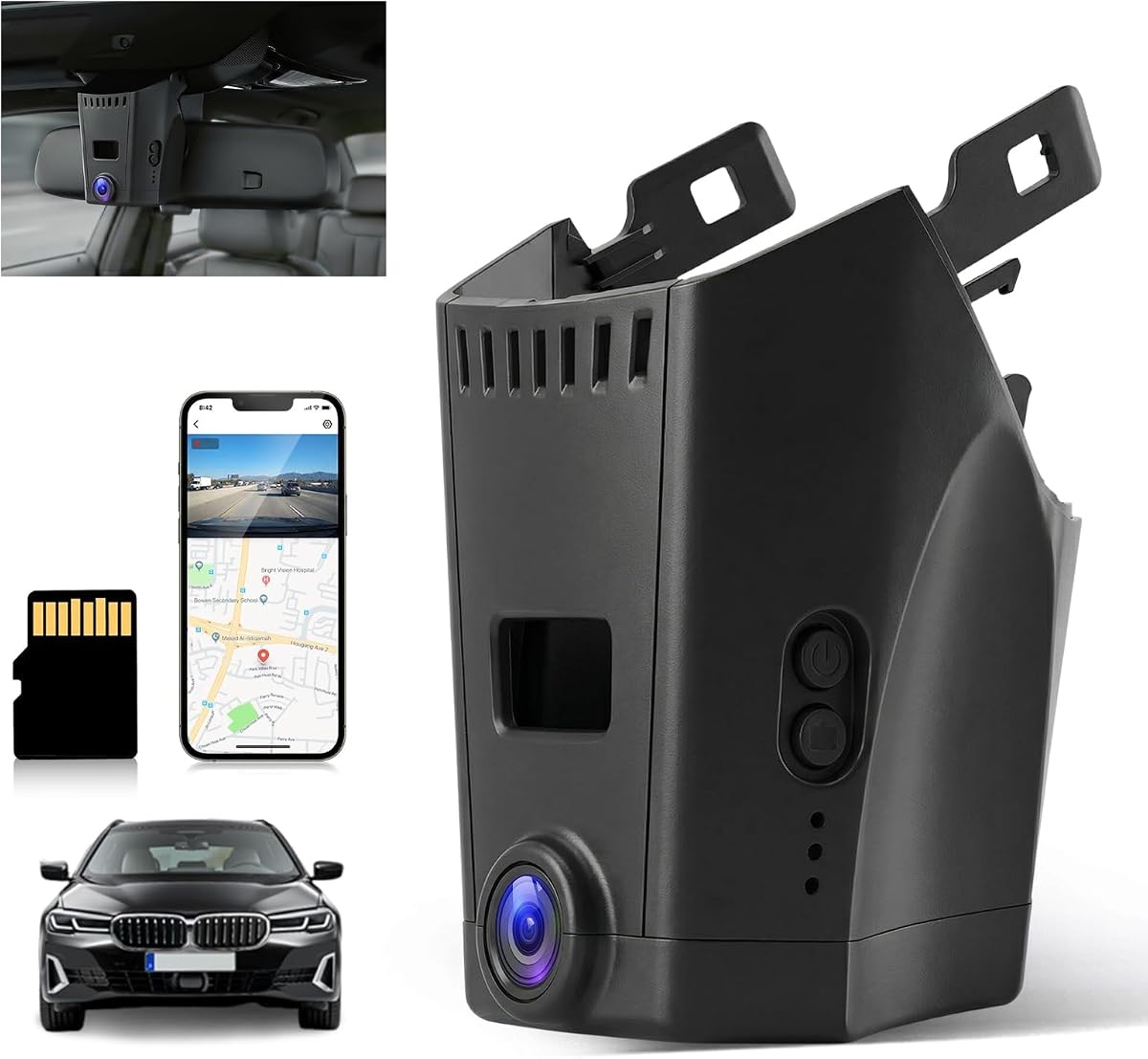 OEM Look Integrated 4K Dash Cam for BMW 5 & 7 Series 2018-2023 (530i, 530e, 540i, 740i, 745e, M760i, Alpina B7), UHD 2160P, Ultra-Wide Angle, Rain Sensor Plug & Play, G-Sensor, WiFi & App + 64GB Card