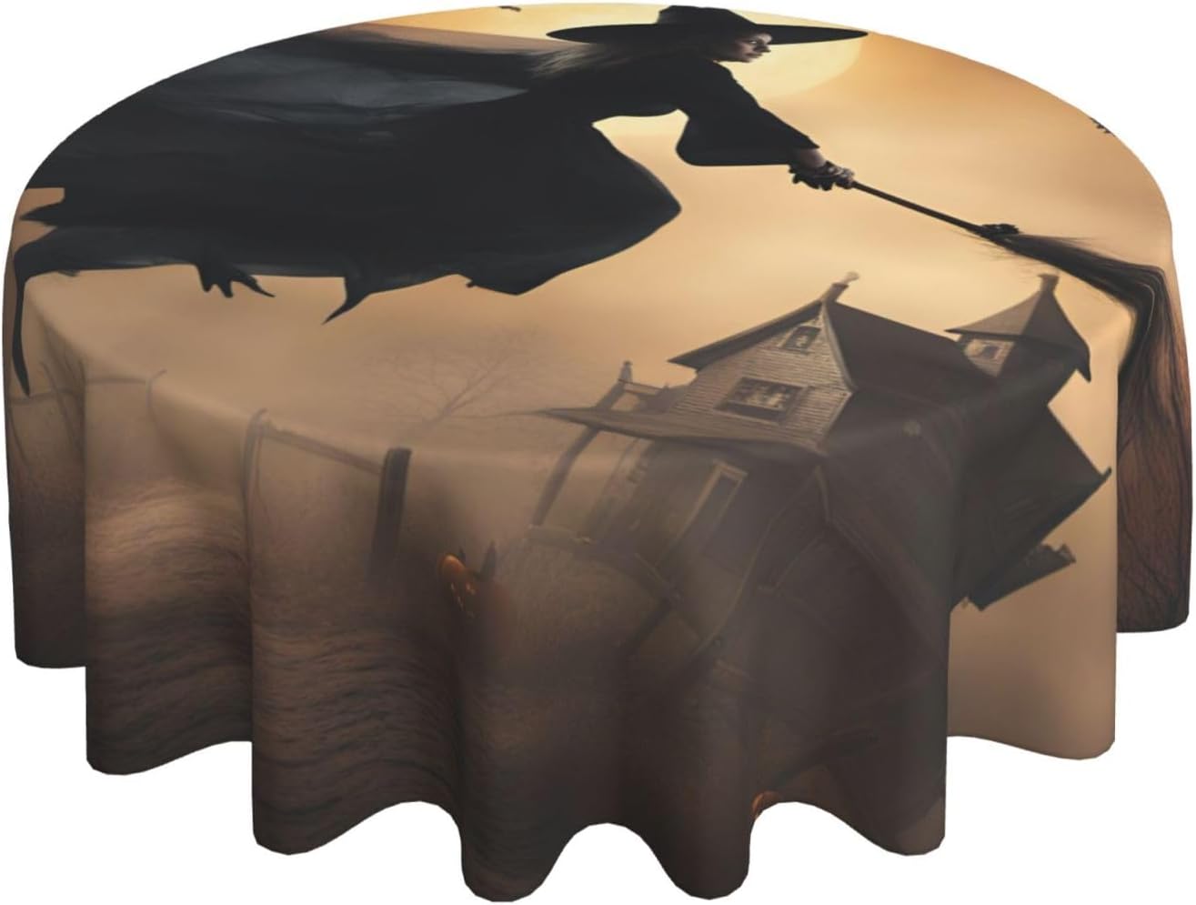 Halloween Witch Flying 2 Print Wrinkle Free Dining Table Cover for Birthday Party Farmhouse Tablecloths Up to 60 x 60 Inches
