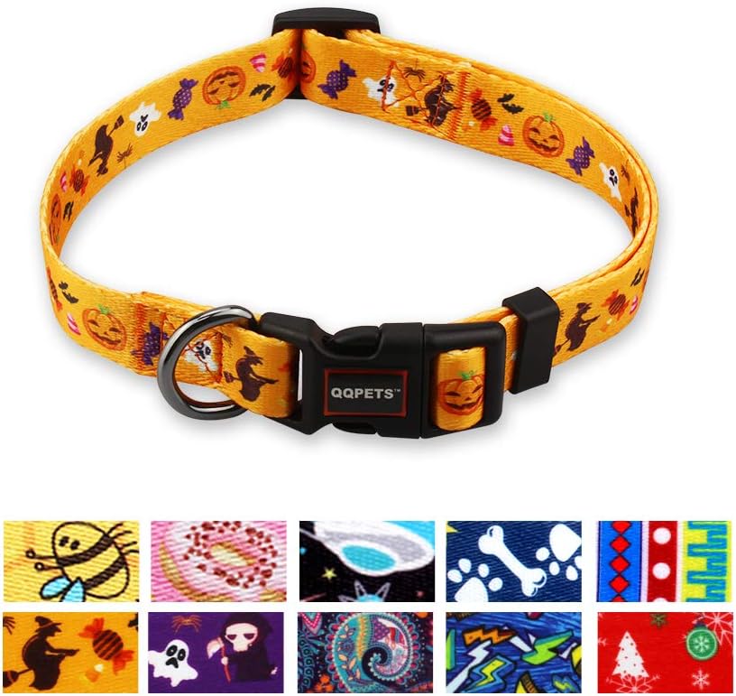 QQPETS Dog Collar Fall Halloween Soft Comfortable Adjustable Collars for Small Medium Large Dogs Outdoor Training Walking Running (M,…