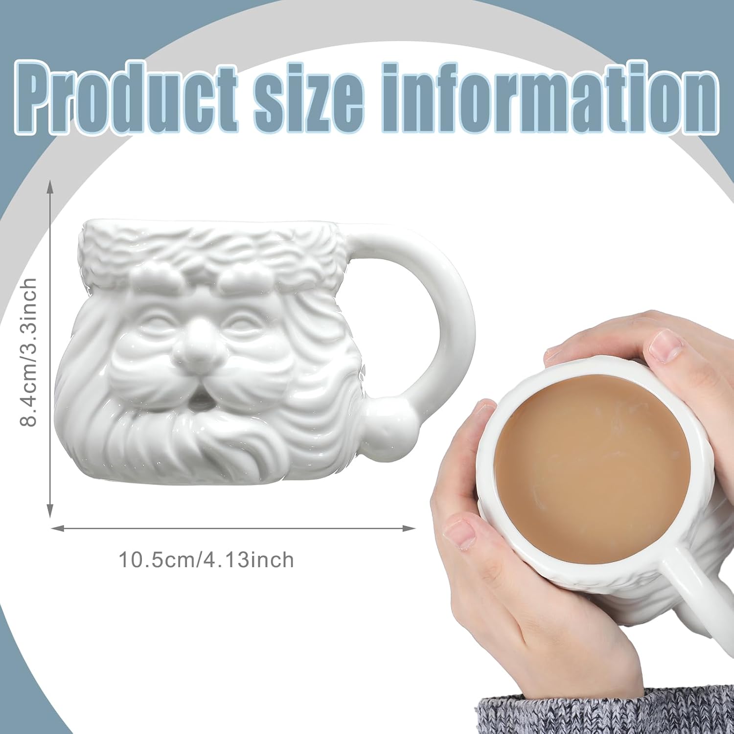 2 Pcs Santa Claus Mugs 16 oz Ceramic Christmas Coffee Cups 3D White Holiday Gift Mug Santa Face Cups for Cocoa Milk Tea Latte Christmas Drinkware for Couples Vintage Festive Holiday Decor - Image 2
