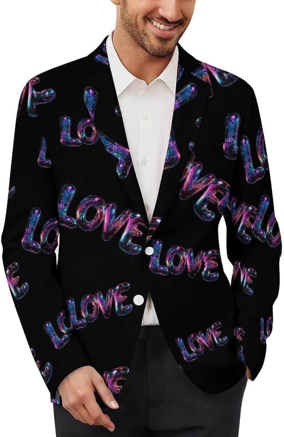 Bubble Love Suits Blazer for Men Casual Buttons Lapel Jacket Sport Coat