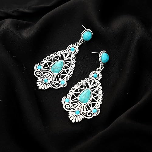 Miniatura 5 de Boolavard Turquoise Bohemian Dangle Earrings for Women, Turquoise Dainty Teardrop Drop Earrings Boho Hoop Healing Stone Earrings Jewelry Gifts