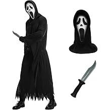 Halloween Scream Costume for Adults with White Mask, Knife Prop