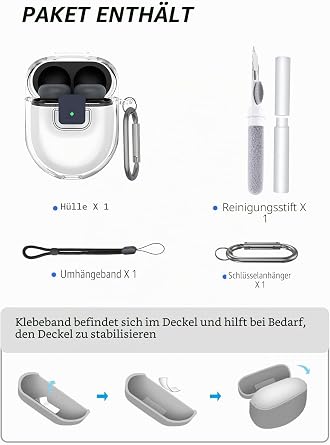 Google Pixel Buds Pro 2 Headphones Case Waterproof Shockproof Anti-Scratch Washable Case with Hanging Clip for Cleaning Pen - Clear