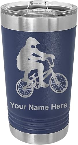 Miniatura 16 de LaserGram Vaso de pinta aislado al vacío de 16 onzas, conductor BMX, grabado personalizado incluido (negro)