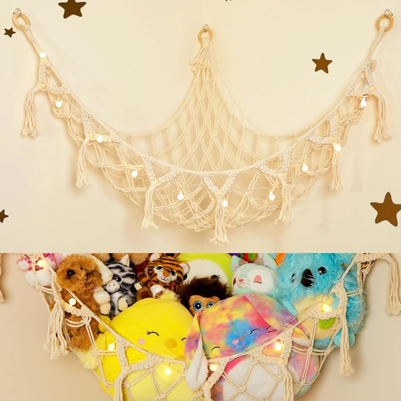 Cotton Macrame Corner Toy Hammock – Decorative Plush Organizer for Kids Room & Nursery-image-7