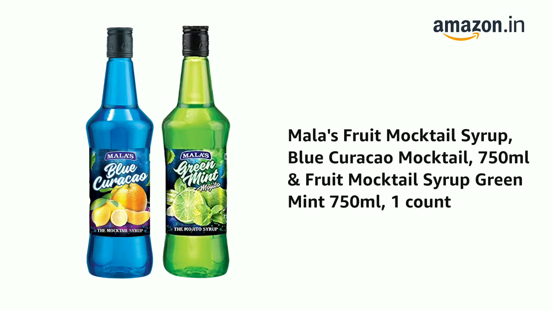 Mala's Fruit Mocktail Syrup, Blue Curacao Mocktail, 750ml & Fruit