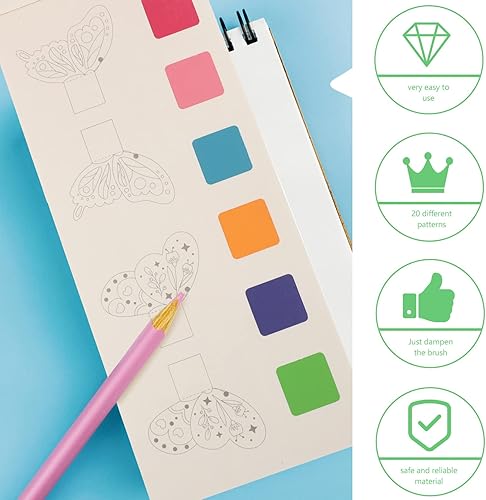 Miniatura 7 de Libro de pintura de acuarela de bolsillo, libros de pintura para niños, kit de acuarela de bolsillo de viaje con pintura de acuarela, marcador para