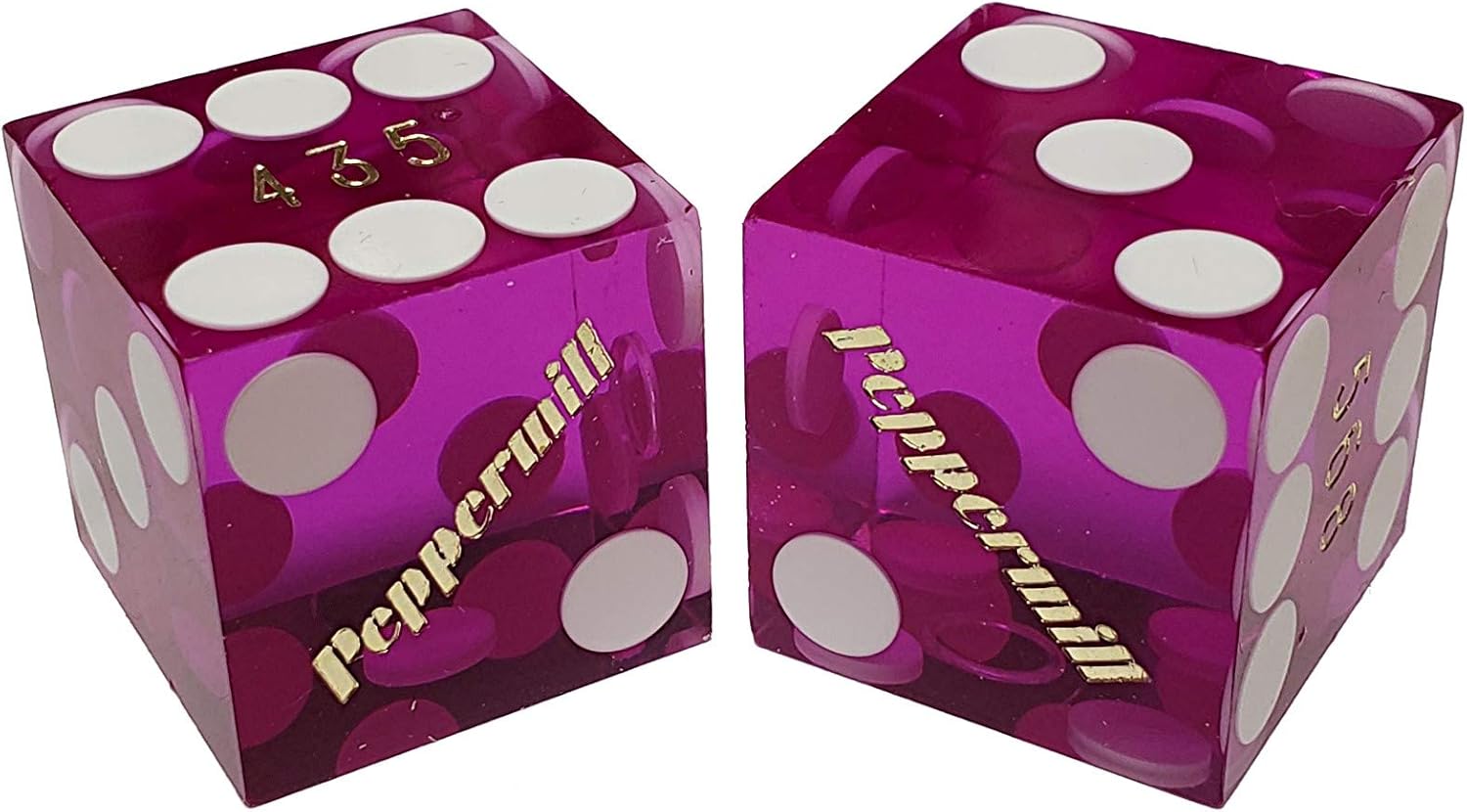 Cyber-Deals Wide Selection 19mm Craps Dice Pairs - Authentic Nevada Casino Table-Played Dice (Peppermill (Reno) - Purple Polished, Non-Matching)