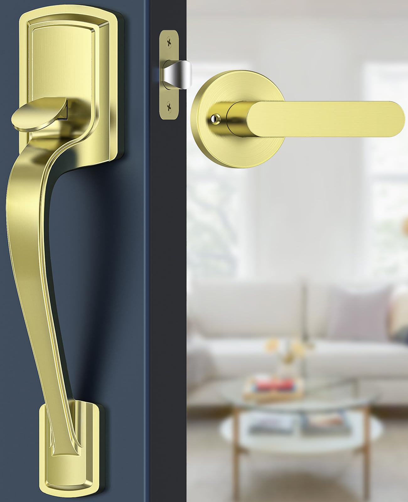 Gold Front Door Handle No Lock, Heavy Duty Front Door Lock Set
