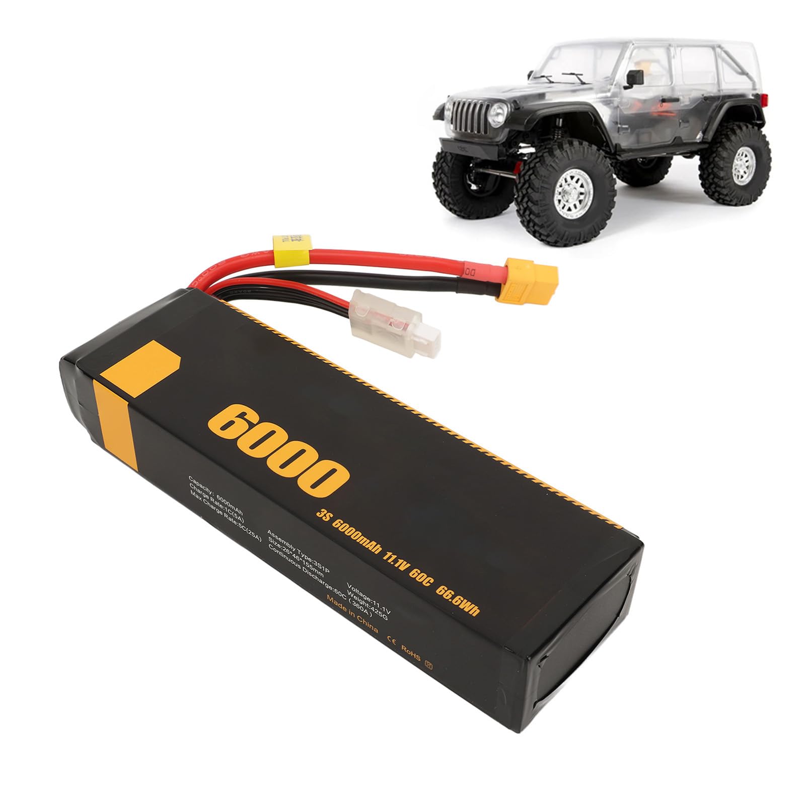 Bateria Lipo, Bateria Lipo 3S 6000 Mah Wysoka wydajność Odporność na Uderzenia Długa żywotność dla Modeli FS 1/10 1/8 (XT60)