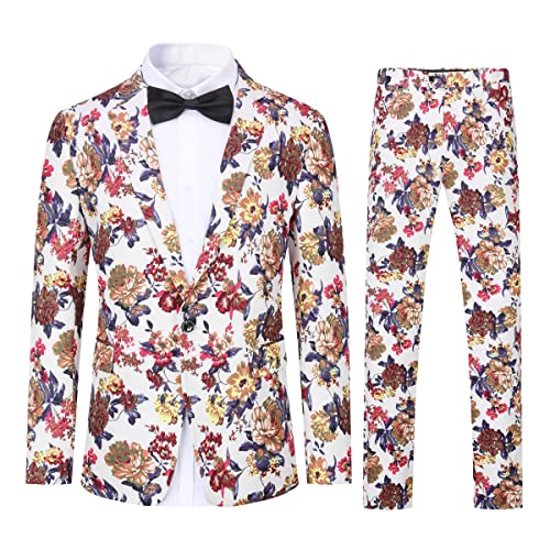 Cloudstyle Mens 2 Piece Suit Floral Printed Slim Fit Tweed | Textured pattern supports parties receptions proms stage events photos dinners celebrations and standout rotations social product thumbnail 10