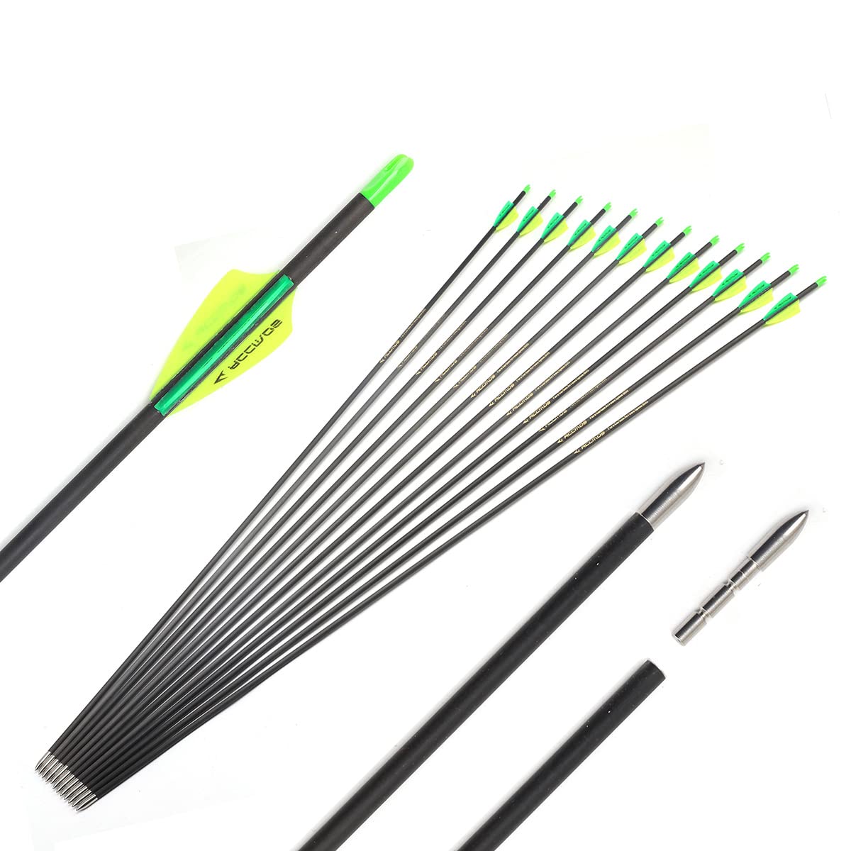 ACCMOS 24pz Tiro con L'Arco Freccia ID 4,2mm Spine 700 Tag Colore Oro Frecce di Carbonio per Archi Ricurvi Arco Compound Frecce da Pratica (32inch, Spine 700)