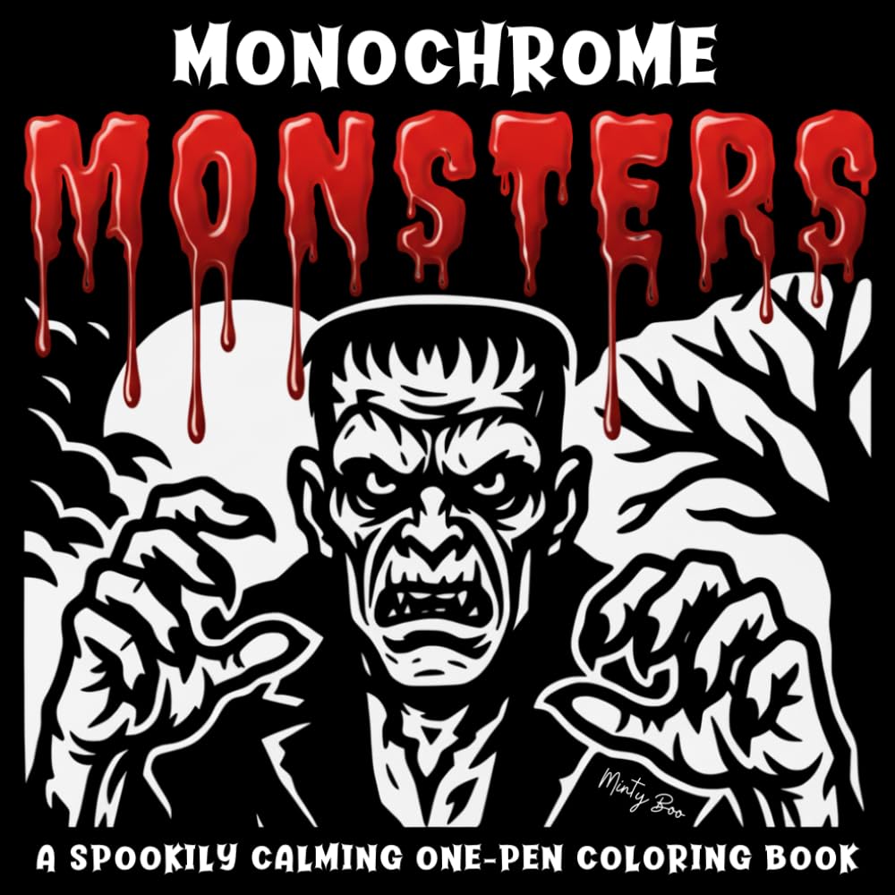Monochrome Monsters Coloring Book: Spooky Halloween Creatures to Color with Just One Pen