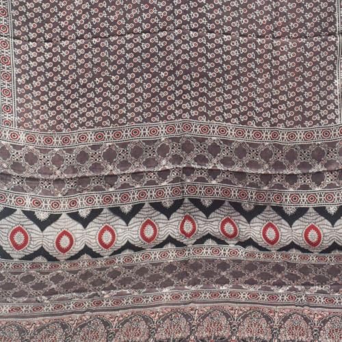 Image of Ethnics of Kutch Womenss Ajrakh Modal Silk Natural Dye Hand Block Print Saree with Blouse Piece - 5.5 Mtr Length