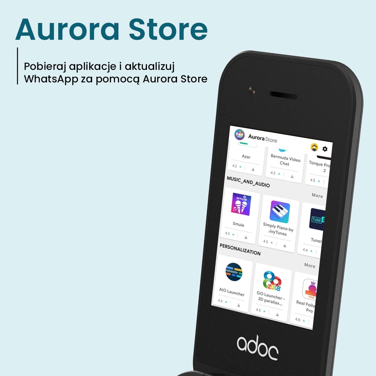 ADOC SC04 telefon komórkowy, format Clamshell, duże klawisze i ikony, łatwy w użyciu, Android 12, Bluetooth, dotykowy, czarny