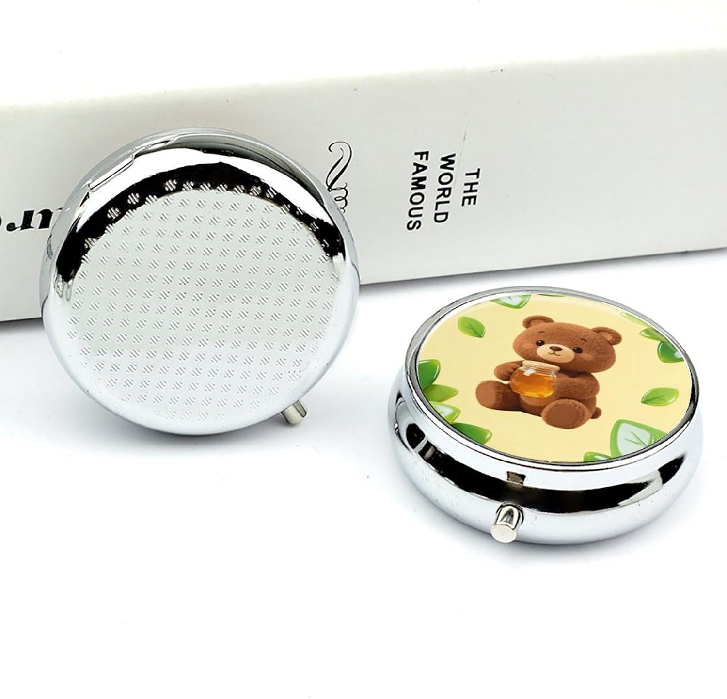 Bear Honey Round Pill Box with 3 Compartments & Mirror image 4