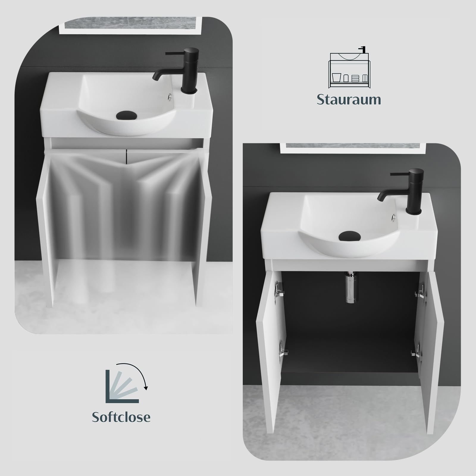 Alpenberger - Set completo di mobili da bagno, lavabo in ceramica sanitaria di alta qualità con mobiletto in MDF (bianco)