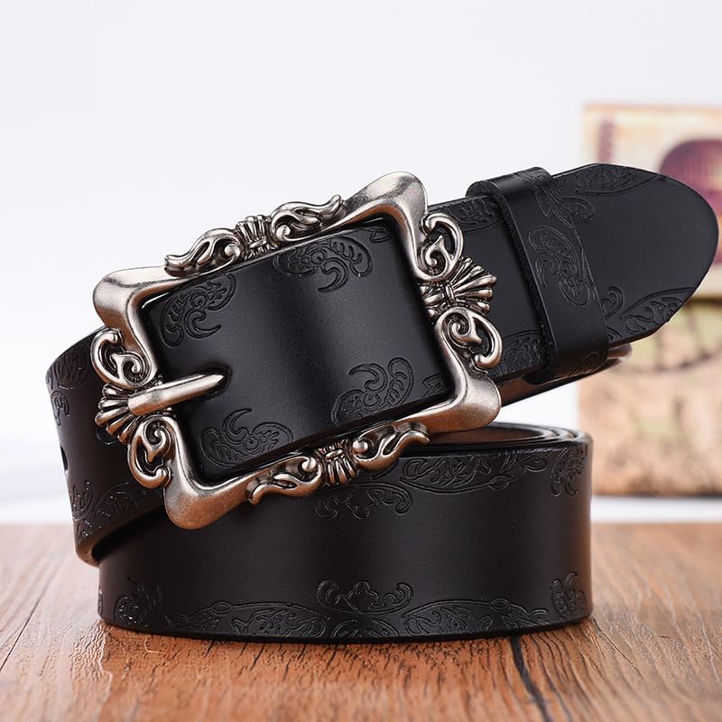 Western Belts for Women Men Cowboy Cowgirl Floral Engraved Leather Strap Vintage Embossed Buckle Suit Casual Everyday4