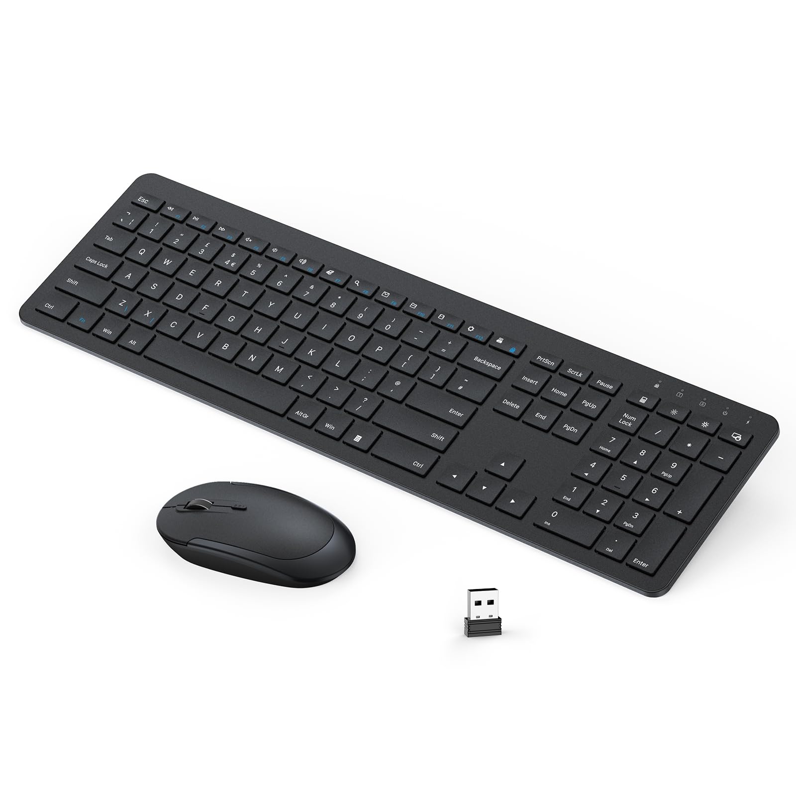 SeendaRechargeable Wireless Keyboard and Mouse, SK38-3 Ultra Slim Quiet USB Keyboard and Mouse Set for Windows Laptop PC, Full-Size QWERTY UK Layout, BlackClimatePartner certified