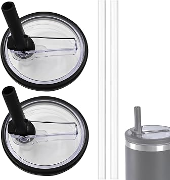 40 oz Tumbler Flip Straw Lid Replacement for Stanley Quencher, 2 Pack Tumbler Lids with 2 Straws for Stanley 40 OZ, Leakproof Tumbler Lids Covers for Stanley Cup, Black Black