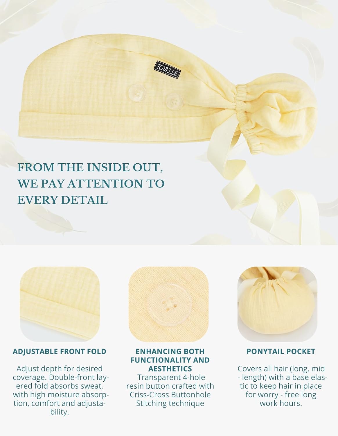 Ponytail Scrub Cap for Women Cotton Surgical Cap with Buttons