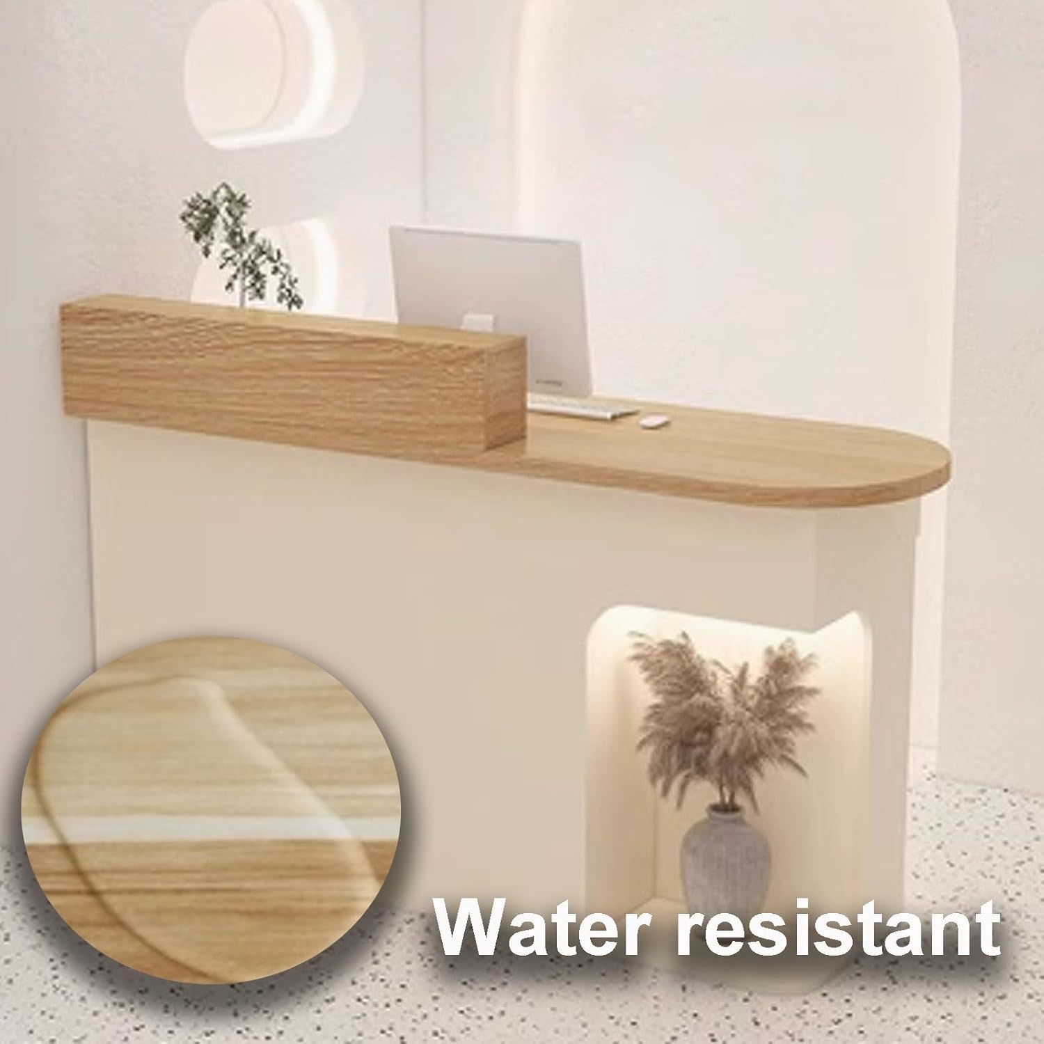 Salon Reception Desk with Counter, Standing Front Reception Counter, Office Counter Table, Front Counter Desk Engineered Wood with Soft Lighting for Company, Lobby, and Store(Natural+white,80x