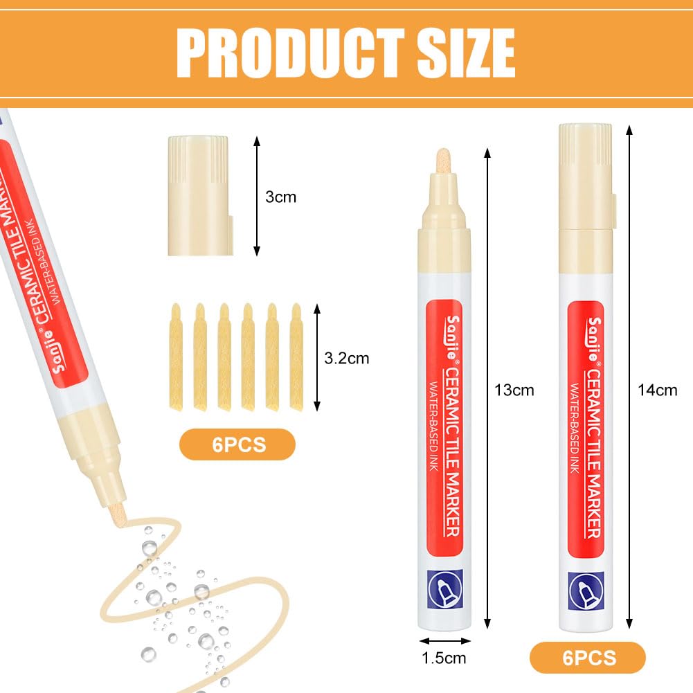 AOOSU Stylo Joint Carrelage Beige, 6Pcs Stylo de Carrelage à Coulis avec Pointe de Rechange, Imperméable Marqueur Joints, Rénovateur de Coulis pour Joints de Carrelages de Cuisine et Salle de Bain Sol - 2