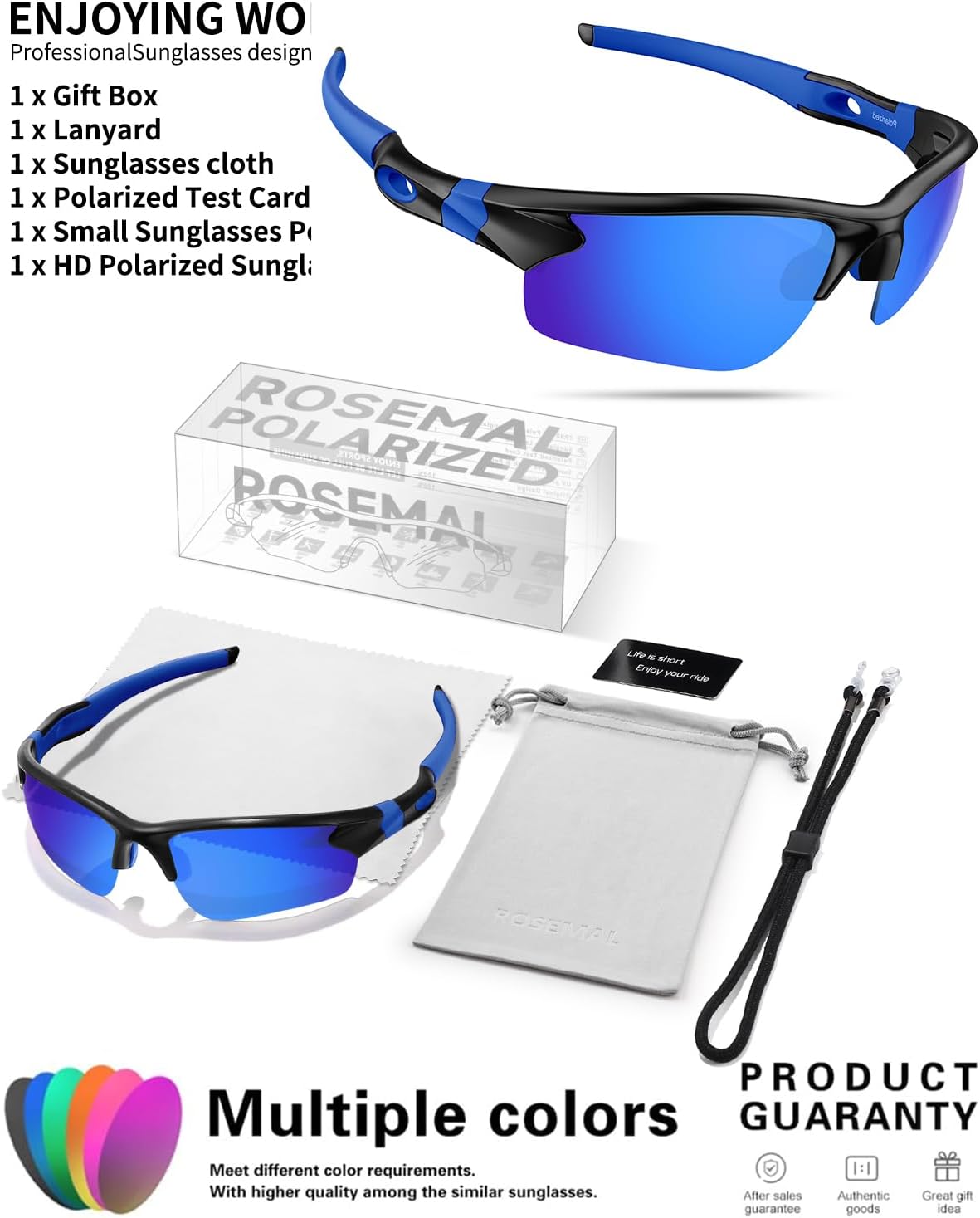 Rosemal Polarized Sunglasses for Men Women Running Sunglasses Sports Cycling Driving Fishing Baseball Golf TAC UV400 TR90 - Image 6