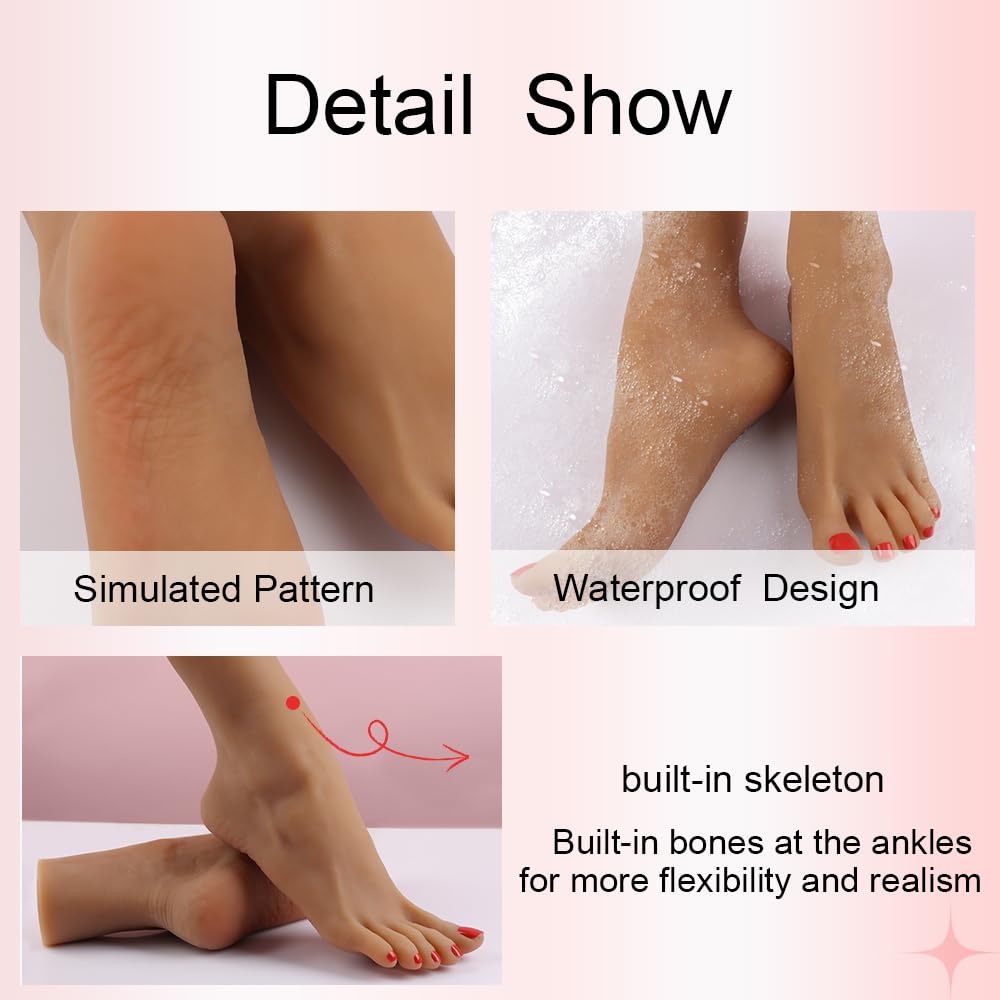 Realistische Silikonfüße, lebensechte weibliche künstliche Füße, Silikonfuß, Schaufensterpuppe, Display, Schmuck, Sandalen, Schuhe, Socken, Display, Kunst, Skizzennagel (dunkle Farbe)