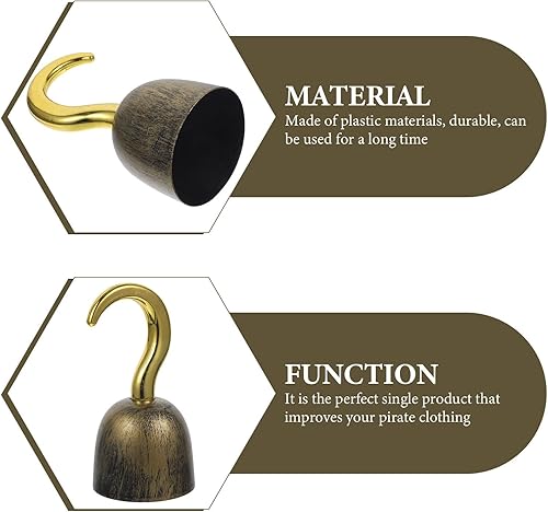 Miniatura 6 de Yardwe Disfraces de gancho de pirata dorado para maquillaje, disfraces de Halloween, accesorios de fiesta de piratas, ganchos de disfraz de piratas,