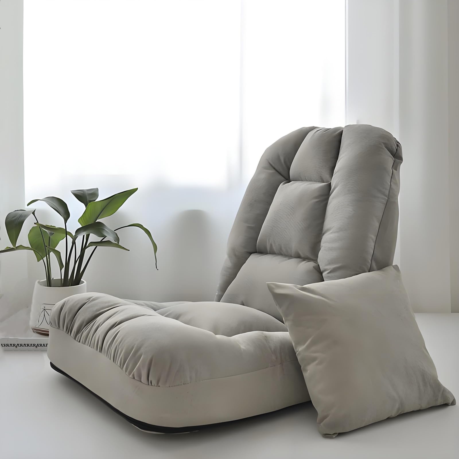 Folding Floor Chairs Lazy Sofa,5-Position Adjustable Backrest,Used for Home Office Reading Watching TV Games Meditation (Gray)