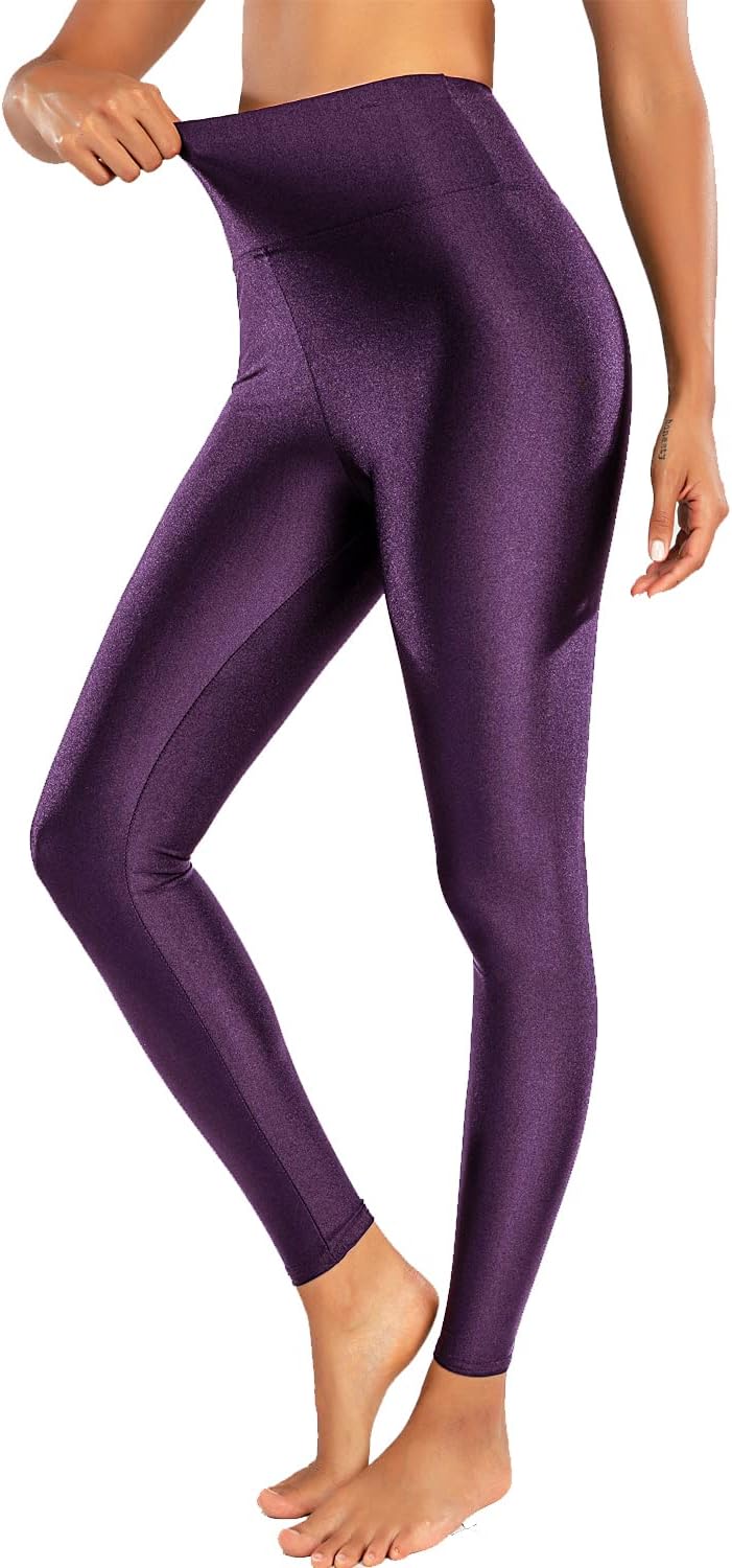 Sghenr Women's High Waisted Yoga Pants Tummy Control Shiny Sports Tights Workout Leggings - Image 2
