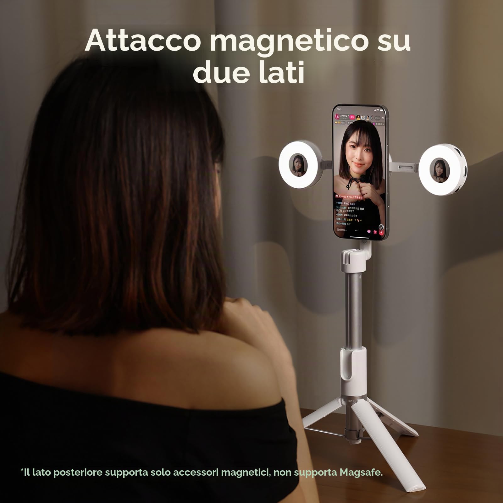ULANZI ML05 Luce selfie per telefono, Luce ad anello magnetica per selfie con specchio, 9000K CRI≥97, Ring light portatile per smartphone ad angolo completo per viaggi, vlog, foto e video, Nero