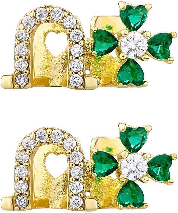 2PCS 14K Gold Plated Hip Hop Teeth Grillz Diamond Tooth Grillz Caps Full Iced Out CZ Teeth Grills for Your Teeth Men Women Fashion Party Jewelry