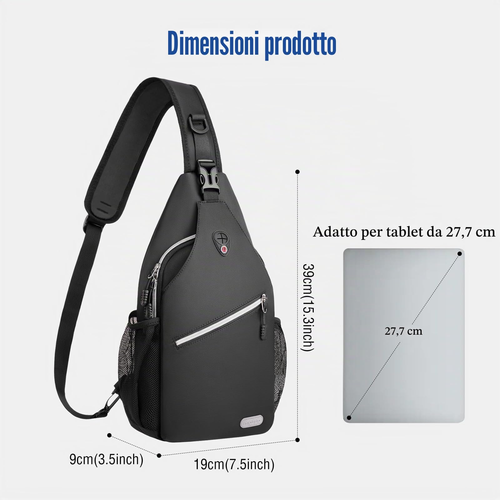 MOSISO Zaino Monospalla Sling Bag Poliestere Idrorepellente Borsa a Tracolla Il Petto Spalla Borsa Palestra All'aperto Viaggio Zaino per Uomo,Medium