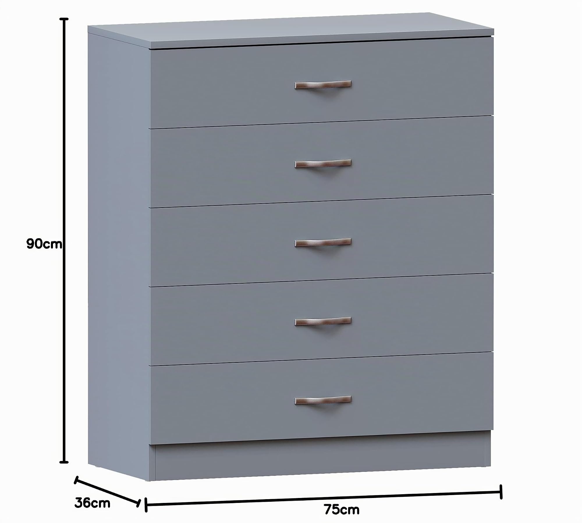 Vida Designs Cómoda, Metal, Gray, H 90cm x W 75cm x D 36cm